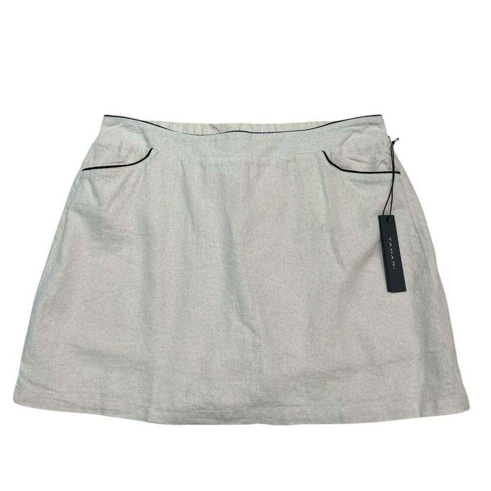 Tahari Skort Ivory Linen Blend Elastic Waist Size L Beachy Coastal Nautical
